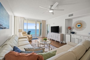 Gulf Front Living Area with Sleeper Sofa