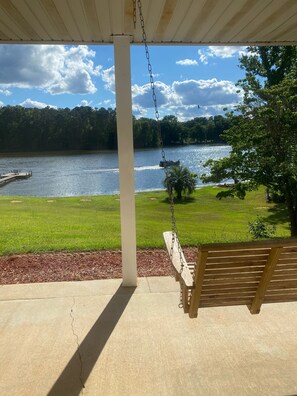 Patio porch swing and tranquil view