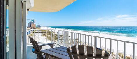 View of beach from wrap around balcony