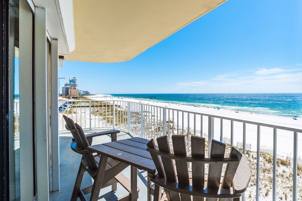 View of beach from wrap around balcony