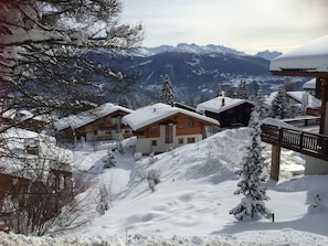 Chalet Campanule from the rear and the 4 valleys  ski area opposite