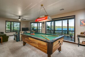 Lower level family room has pool table, 2 sleeper sofas, Smart TV & BluRay.