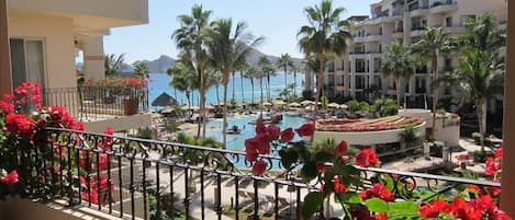 Premium ocean view from patio toward the bay and Lands End. Views of the 2-pools