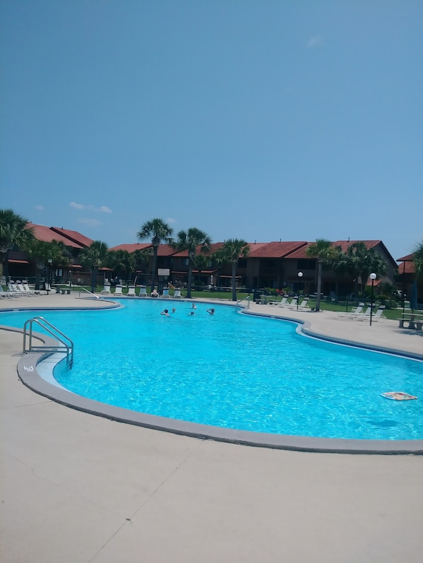 The large pool on the island area towards the back of the resort.