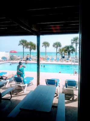 View of Beach pool  from The Beach House "cafe" at GHBR 
