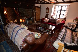 Main lounge with wood-burner & pool table