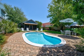 Open backyard with private pool. Pool can be heated for an additional fee.