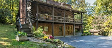 Late summer front view of the cabin.