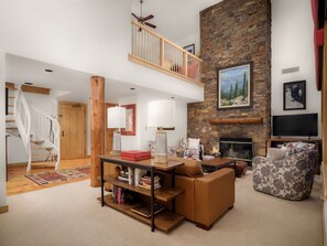 Living Room with Wood-Burning Fireplace