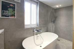 Rainforest Shower and Standalone Bath with Waterfall Tap