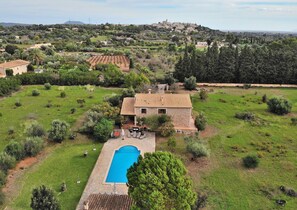 haus, finca, pool, garten, grün, blau, barbecue 