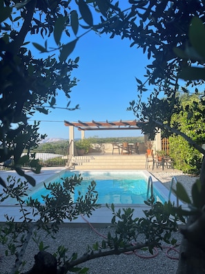 Completely new pool.
View from living room.