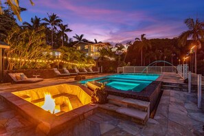 Twilight of Gas Fire pit and pool