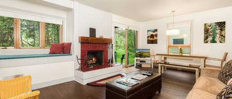 Living Room with Wood Fireplace