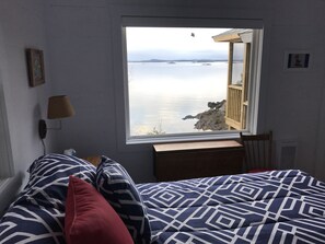 Master bedroom, queen bed, entry to porch, STUNNING VIEWS