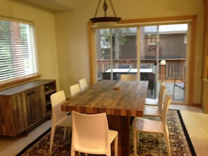 Dining room seats 8, Deck has a 6 person table