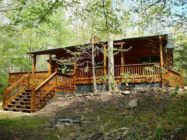 Take the stairs down to fish in the creek or build a fire.