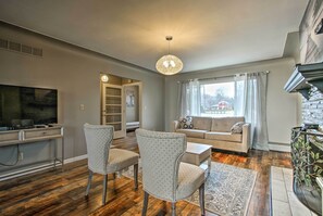 Have a seat in front of the flat-screen cable TV with HBO for quiet nights in.