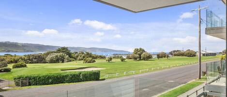 Stunning views of the ocean, hills and Apollo Bay Golf Club