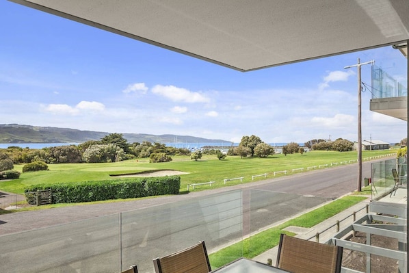 Stunning views of the ocean, hills and Apollo Bay Golf Club
