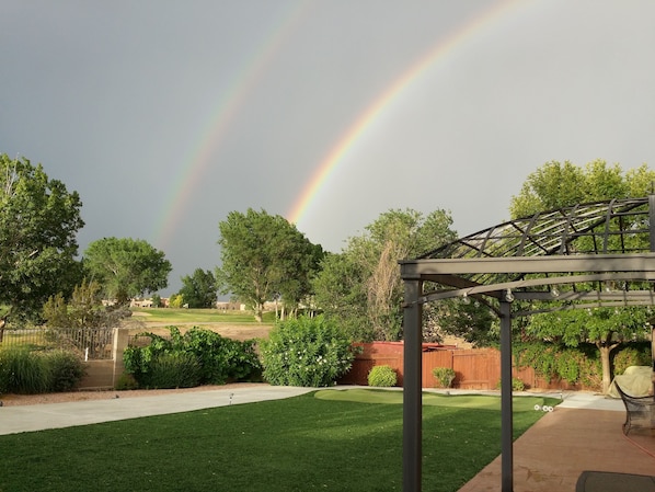Double rainbows clear to reveal Sangre de   Cristo Mt. view. Resort-style living