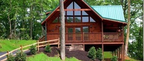 Close up of cabin entrance at the highest point of Black Bear Falls. 