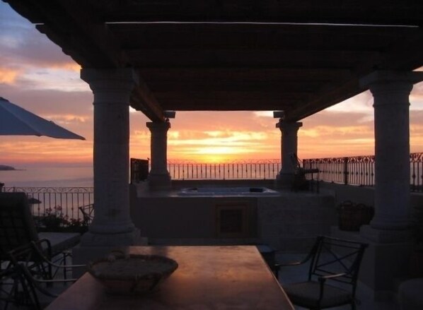 Sunset from the private deck, looking over the jacuzzi