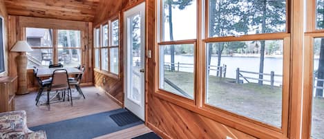 Enjoy a these beautiful lake views from an enclosed proch