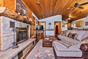 Cozy up with a blanket and enjoy the crackling of the fire place