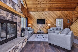 Cozy up with a blanket and get warm by the fire