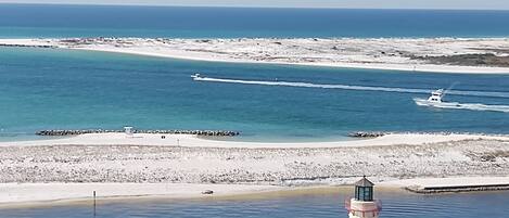 Your South view of Destin Pass and Gulf of Mexico from the large 9th FL balcony