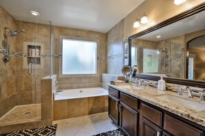 Master bath with soaking tub. 