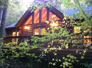 Back of cabin in the evening