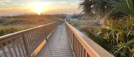 Morning sunrise walking out to the beach over private gated beach access
