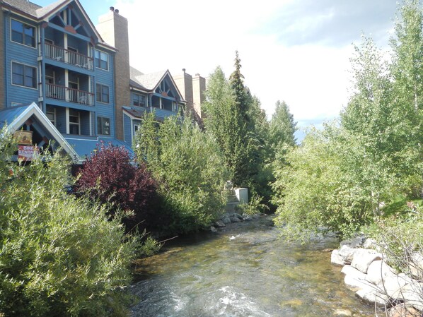 This condo overlooks the Blue River, end unit, and peaceful