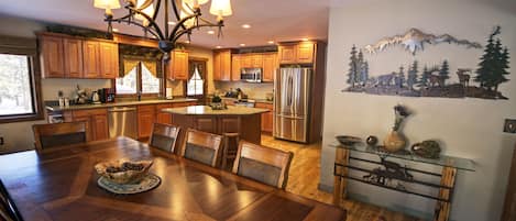 Large Dining Table and our Beautiful Well Stocked Kitchen