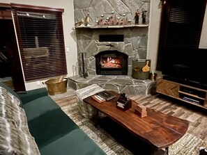 A fireplace in the mountains, complimentary wood