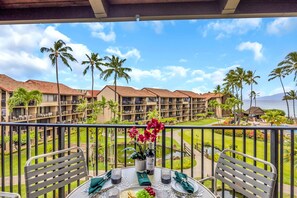 Enjoy morning coffee and stunning sunsets from your private lanai