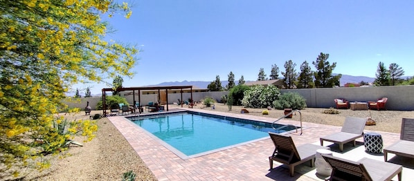 Private swim area with games and lots of seating area.