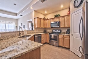 Kitchen open to living area