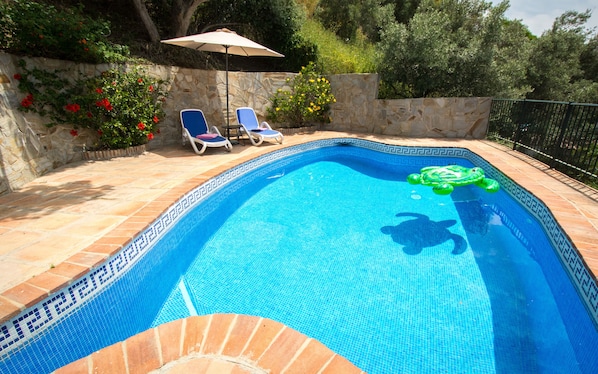 Your own private secluded swimming pool overlooking the hills and the sea