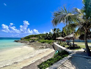 The town beach is a 3 minute walk from us. There is a bar and restaurant also.