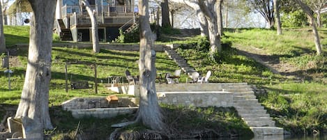 Waterfall on the Guadalupe with our patio, deck, and house.