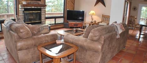 Main great room with fireplace.