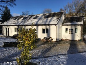 rear of butterfly cottage in winter