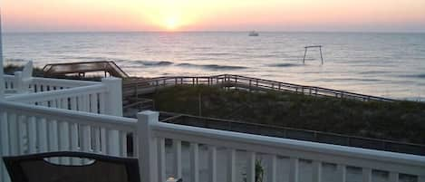 Sunrise view from top deck off living room & kitchen-less tha100 yds to ocean.  