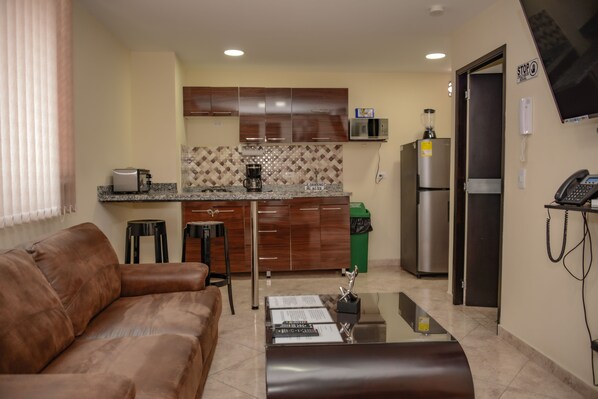 Your living room and kitchen