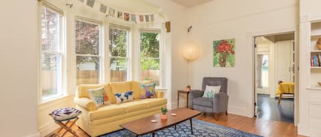 Present day living room. This room once served as the formal dining room.