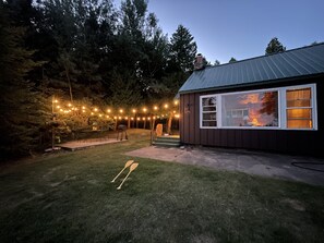Evening view of side patio area