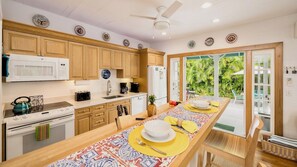 The kitchen is fully equipped with every tool needed to prepare a meal at home...